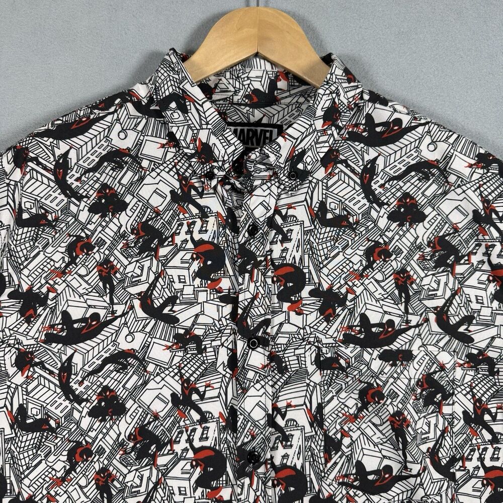 RSVLTS Marvel Miles Morales Spider-Man Kunuflex Button Shirt Men's XL Black